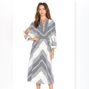 Derek Lam 10 Crosby 100% Silk Chevron Midi Dress Blue White Size 8